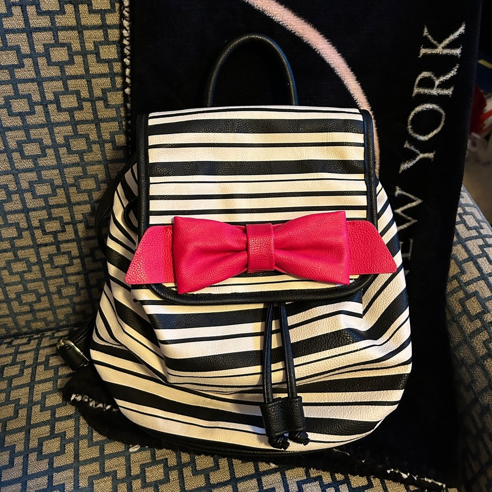 Betsey Johnson pre-owned small black & white stripe backpack